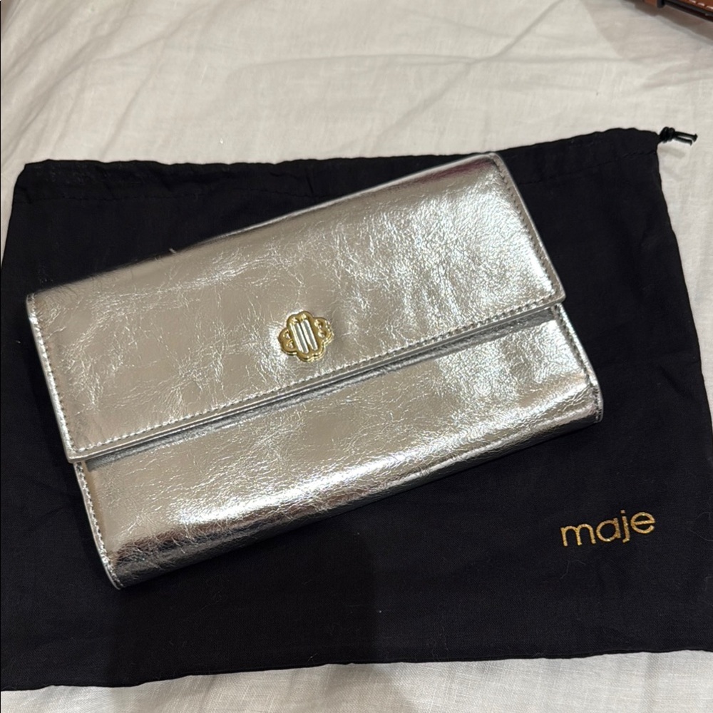 Maje Silver Metallic Clutch